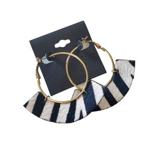 Hair on Hide Black and White Zebra Print Hoop Earring Gold Fashion Jewelry